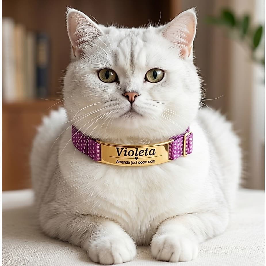 Coleira Para Gato de Identificação Sem Barulho plaquinha Personalizado