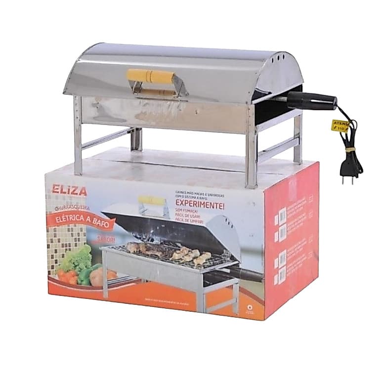 Churrasqueira Elétrica A Bafo Com Tampa Portátil Inox 430