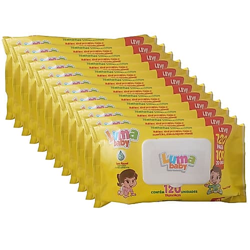 Kit C/12 Toalhas Umedecidas Luma Baby com 120 Unidades