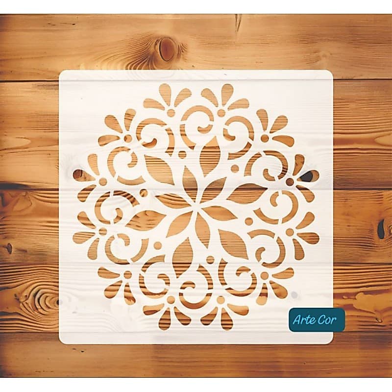 Mandala com 20 x 20 cm / Estencil n.108 / Pintura / Confeitaria