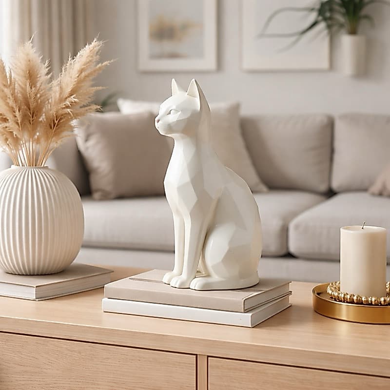 Decoração Gato Geométrico Minimalista 1 ou 2 Unidades - Escultura Moderna para Sala, Quarto e Casa