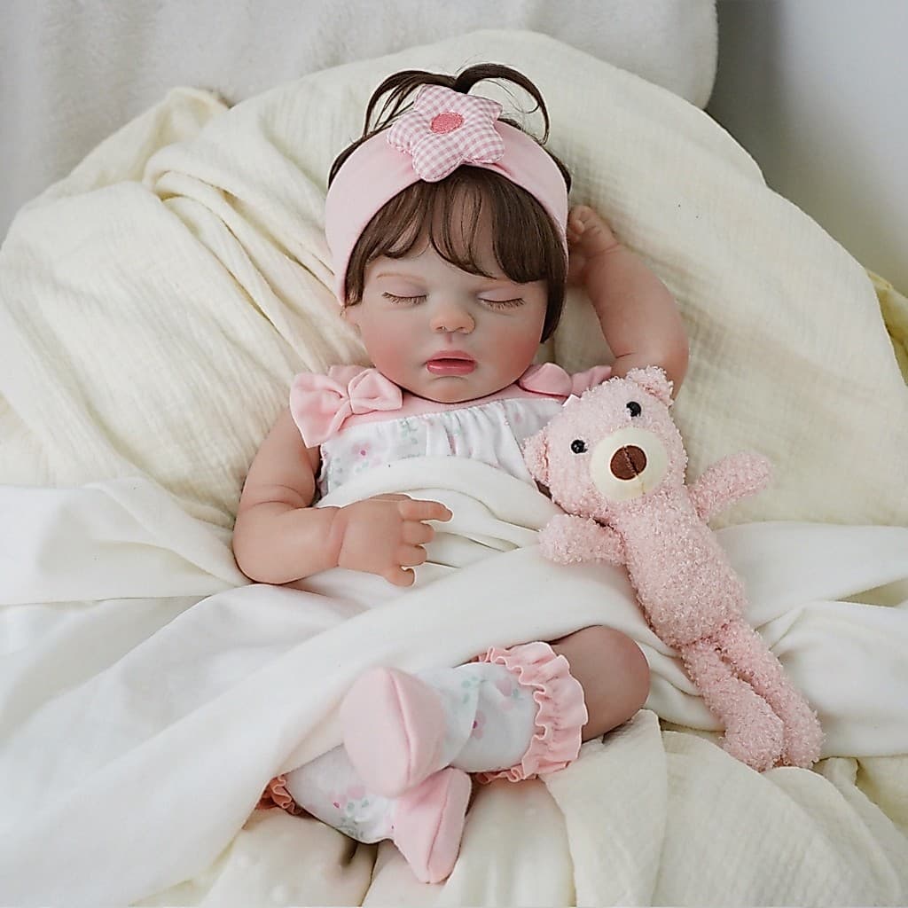 Bebê Reborn Silicone Boneca 48cm Menina Olho fechado Pode dar Banho Pronta Entrega