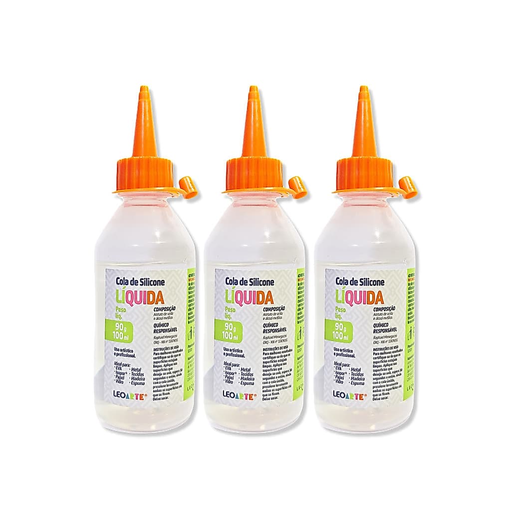 Kit 3 Cola de Silicone Líquida 100ml Leoarte, uso Artístico e Profissional