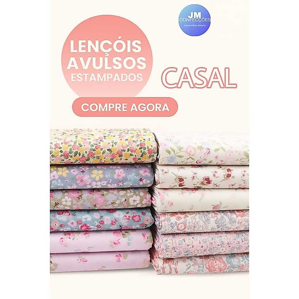 Kit 10 Lençol Sem Elástico Casal Avulso Microfibra Estampas Aleatórias 100% Poliéster 120 Fios