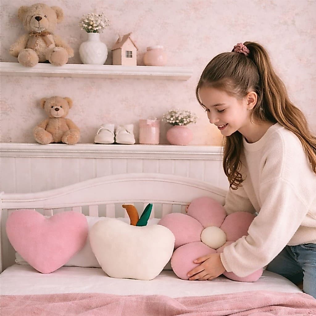 Almofada Flor Margarida Coração Maça De Pelúcia Para Sofá Sala Quarto De Bebê Infantil Decoração
