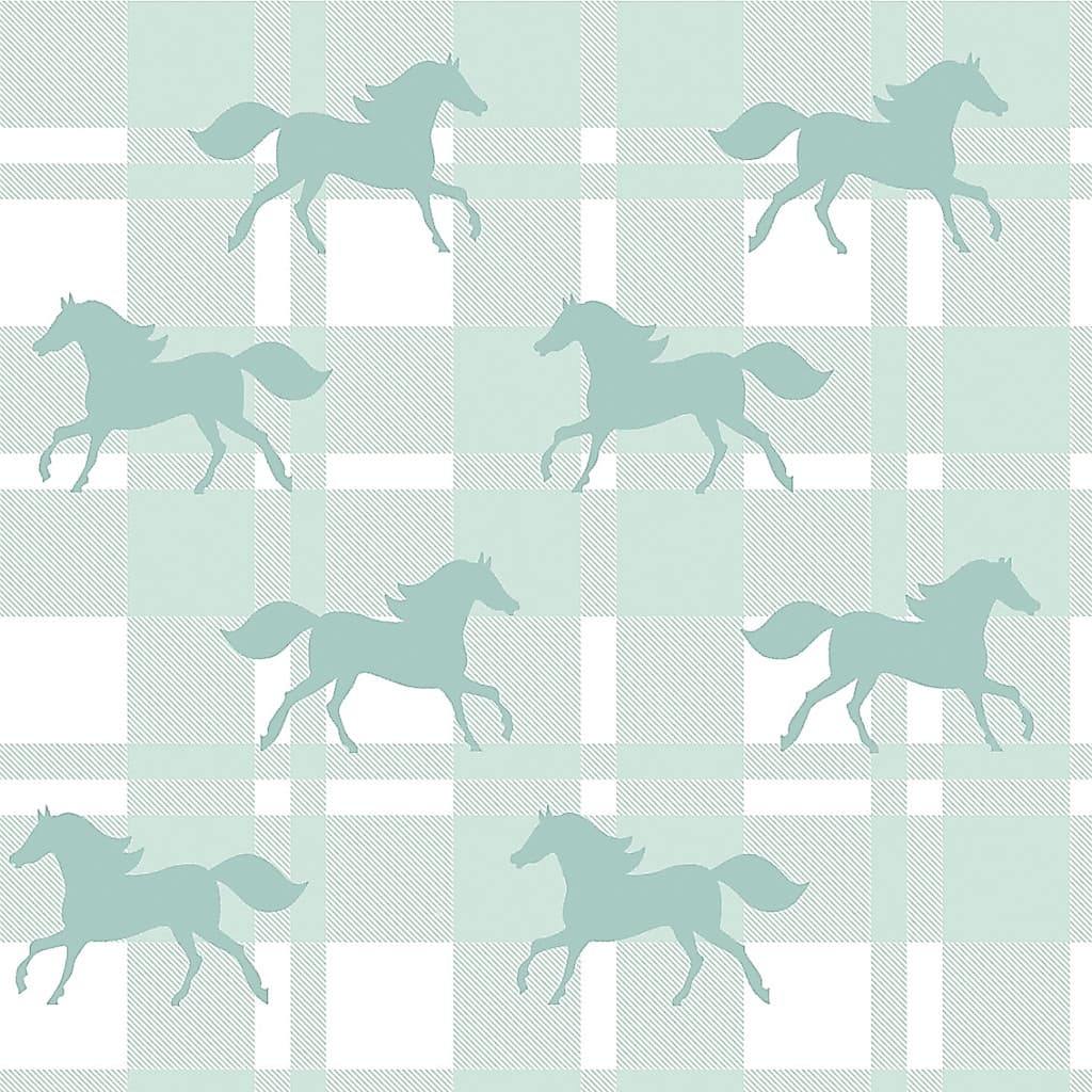 Papel de Parede Adesivo de Cavalos Verde Claro e Branco Xadrez Quarto de Menino, Infantil , Teen ou Adulto, Lavável Autocolante - SSCA-122