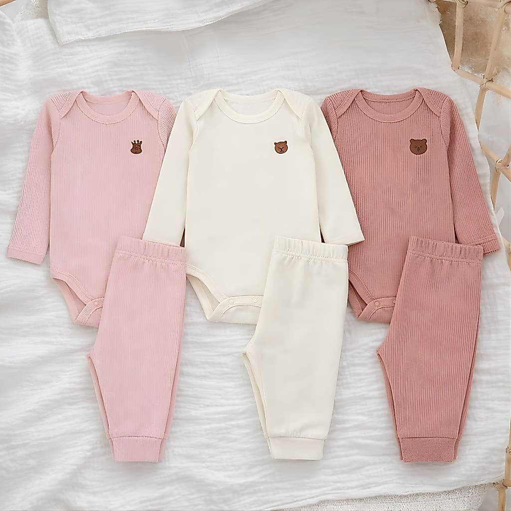 Conjunto de Frio Bebê Menina Body Longo + Calça Mijão 6 Peças