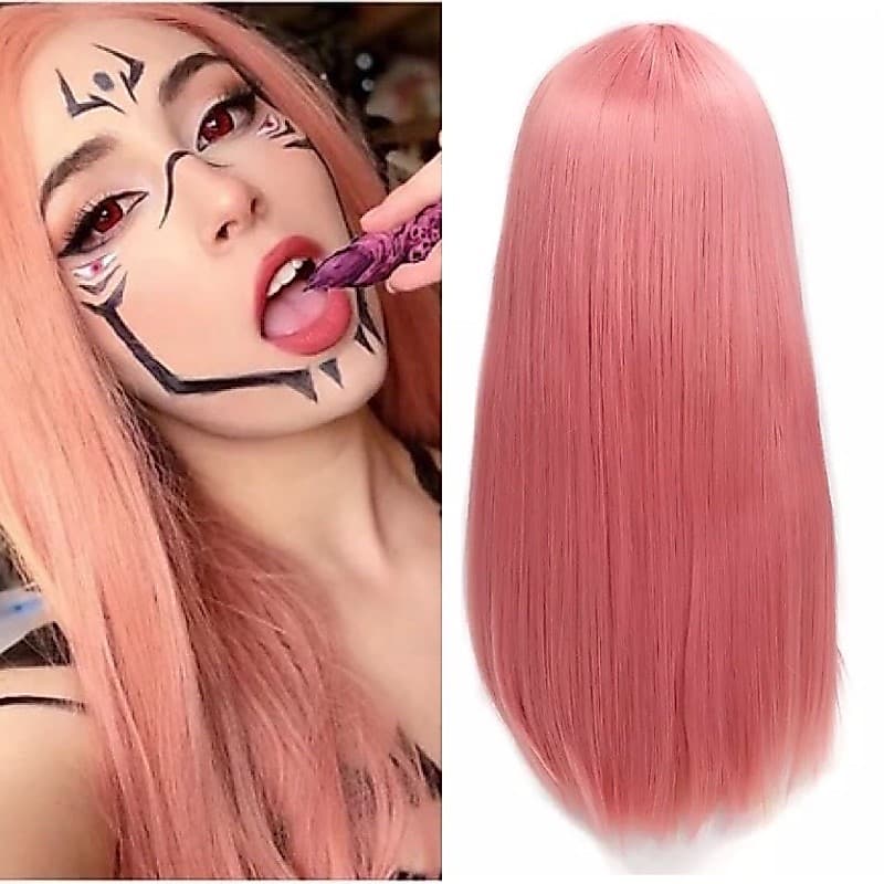 Peruca Rosa Pastel - Rosa Salmão - S/Franja