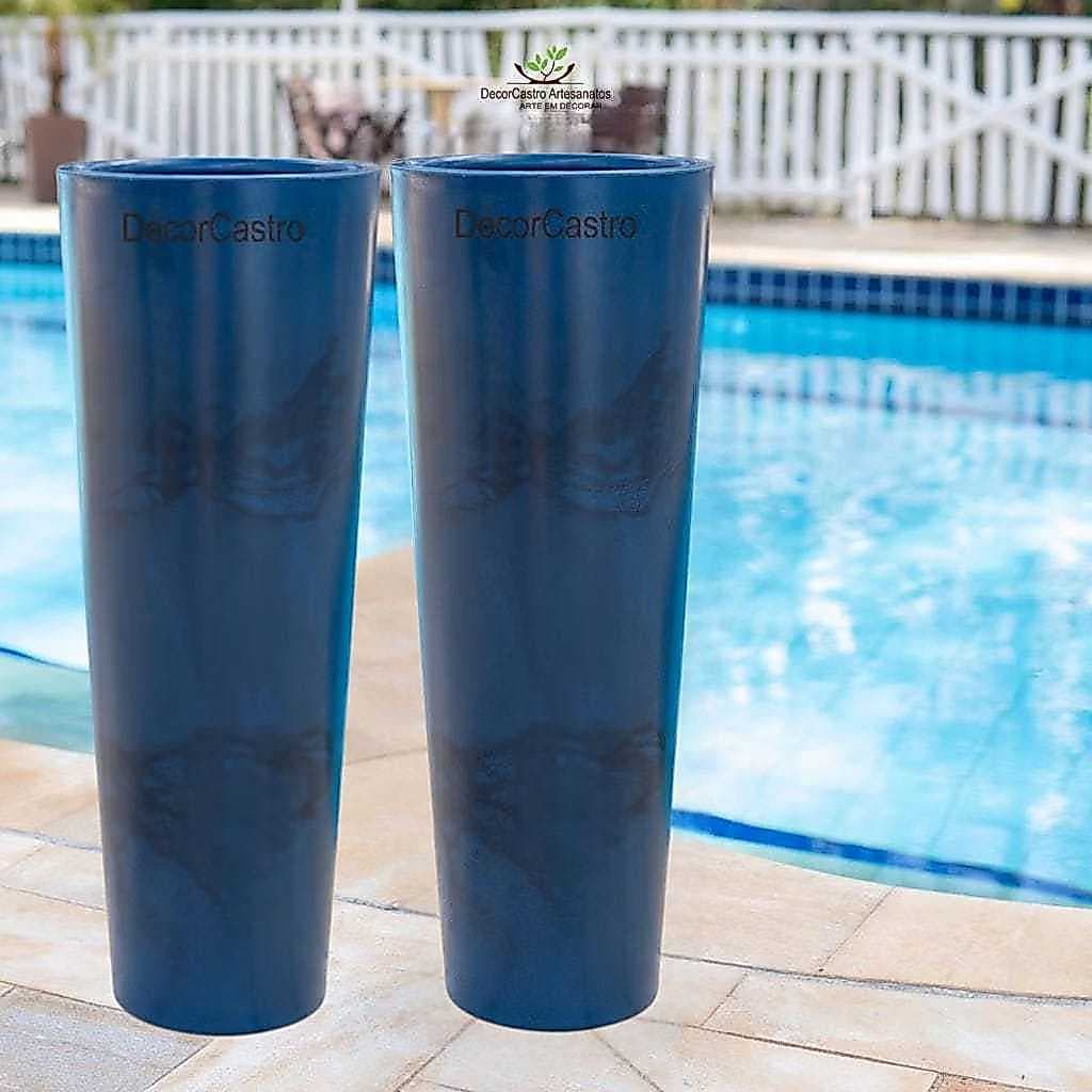 Kit 2 Vasos Coluna Ibiza P 69 cm Marmorizada Escovada Lisa Para Plantas