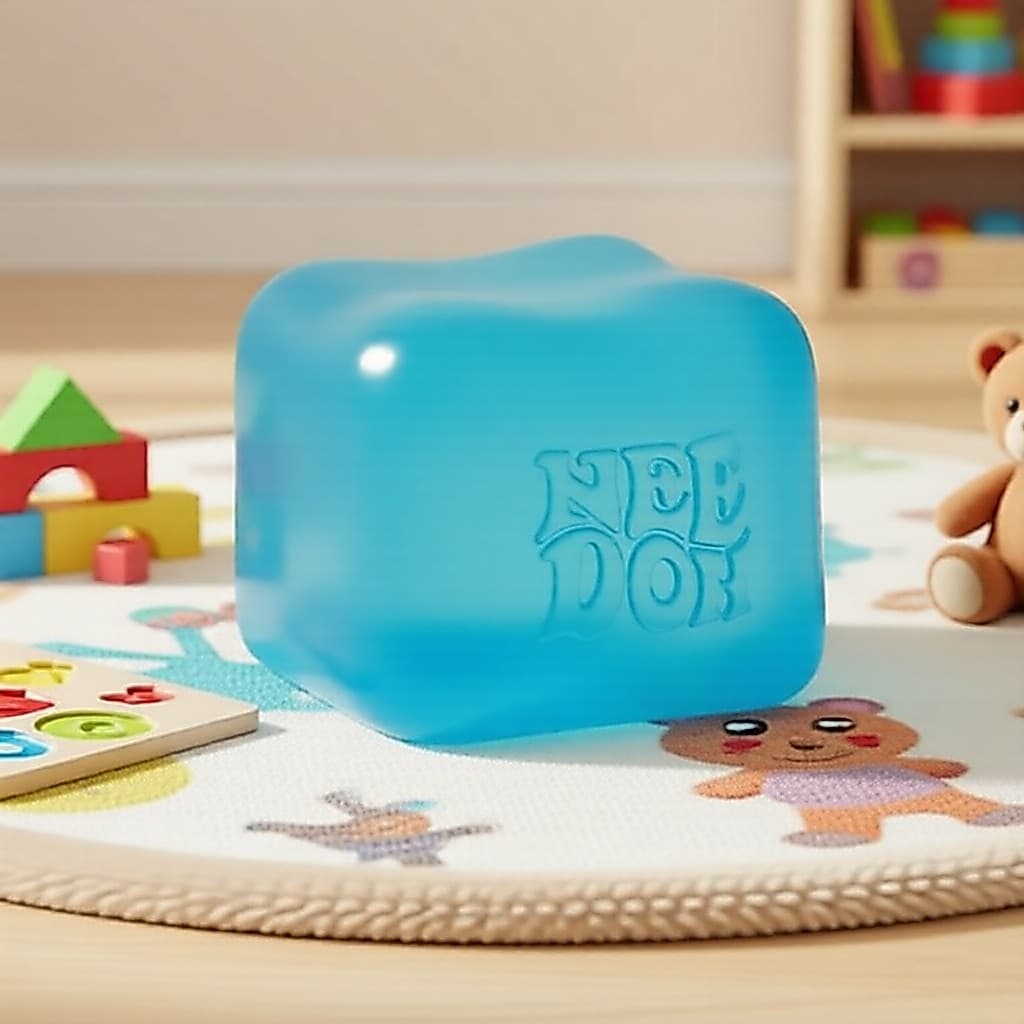 Schylling NeeDoh Nice Cube - Brinquedo macio e resistente para apertar, design bonito de cubo de gelatina