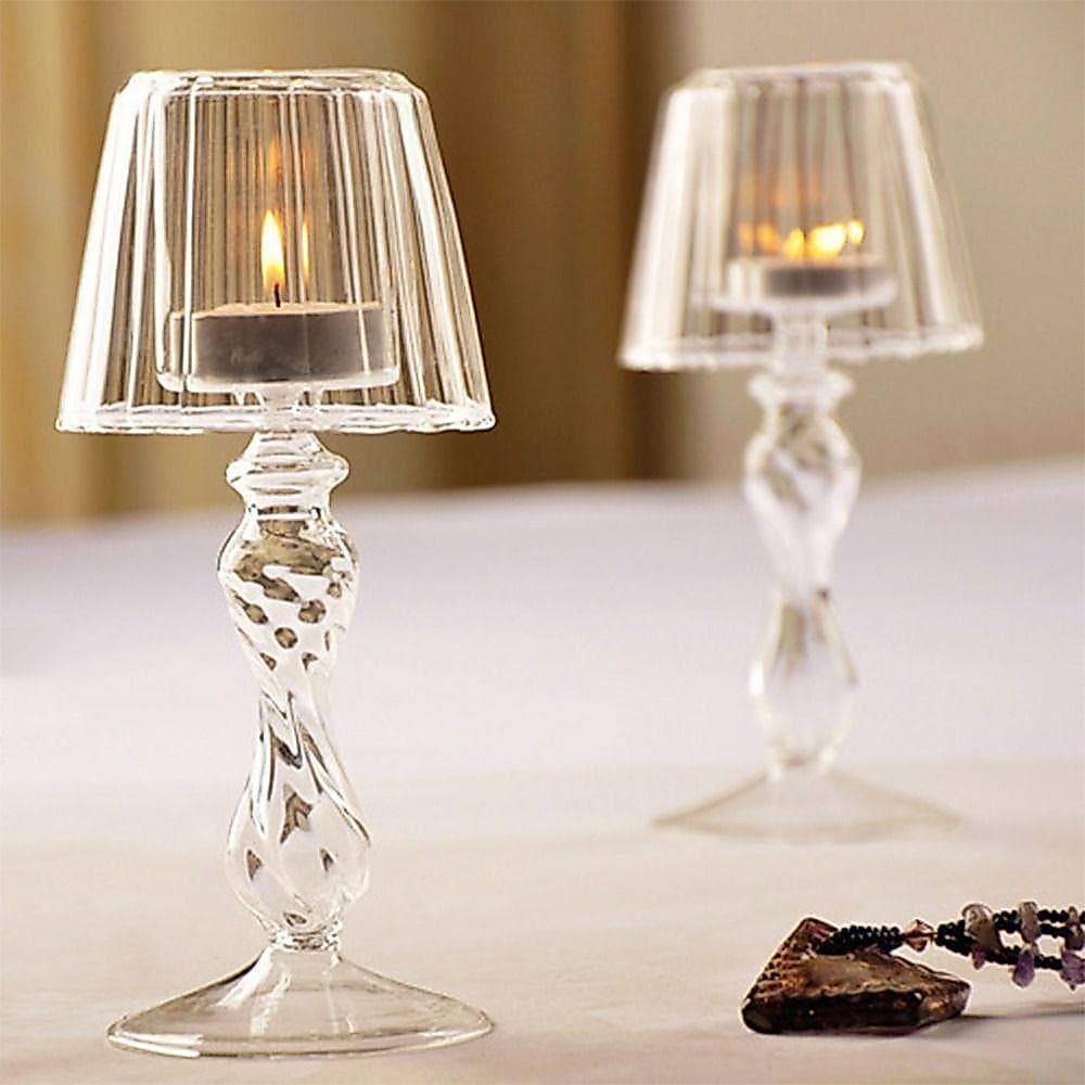 Castiçal Listrado De Pés Altos , Em Forma De Lâmpada De Arte Delicada , Candelabros Artesanais Transparentes