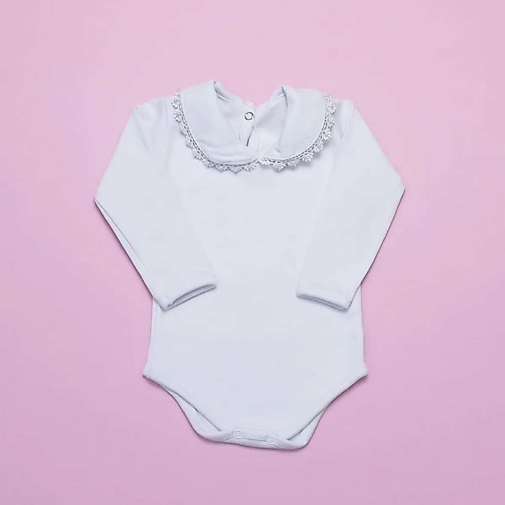 Body Bebê Menina Algodão Luxo Manga Longa Gola Renda Delicada Infantil Premium Confortável