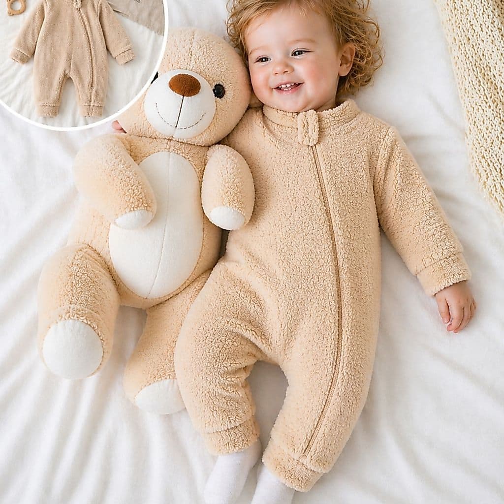 Macacão Fleece Bebê Menina ou Menino Inverno Quentinho com Punho Retrátil e Zíper Protegido