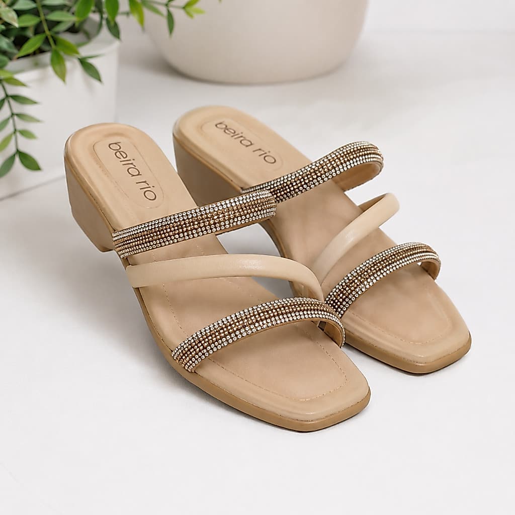 Tamanco Feminino Beira Rio Anabela com Strass Elegante Confortável 8527.107