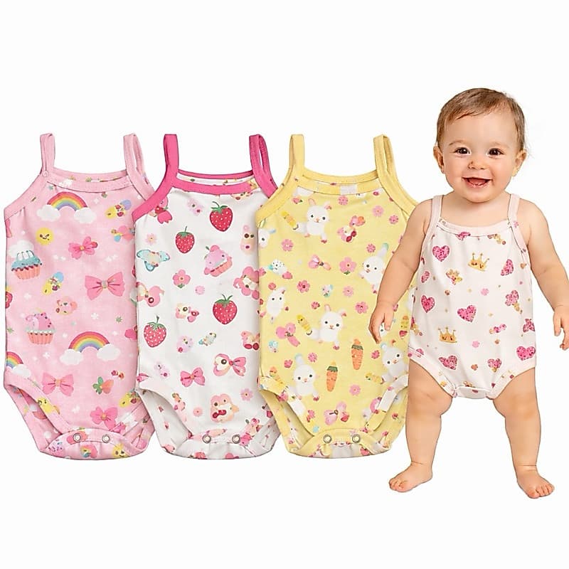 Kit com 3 Body Bebe Menina Alcinha Algodão Roupa de Bebê Conjunto Borys para Bebê do P ao G Ragata Infantil Regatinha