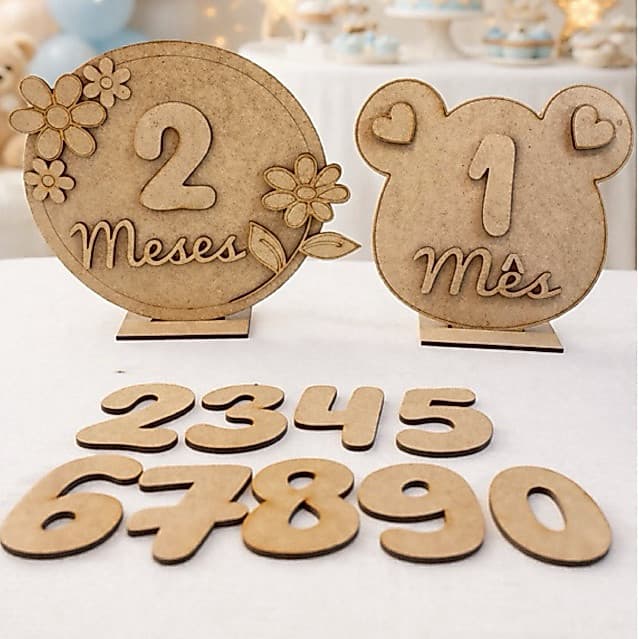 placa mesversario flor com numeros de 0 a 9 em mdf, placa decorativa meses bebê, festa