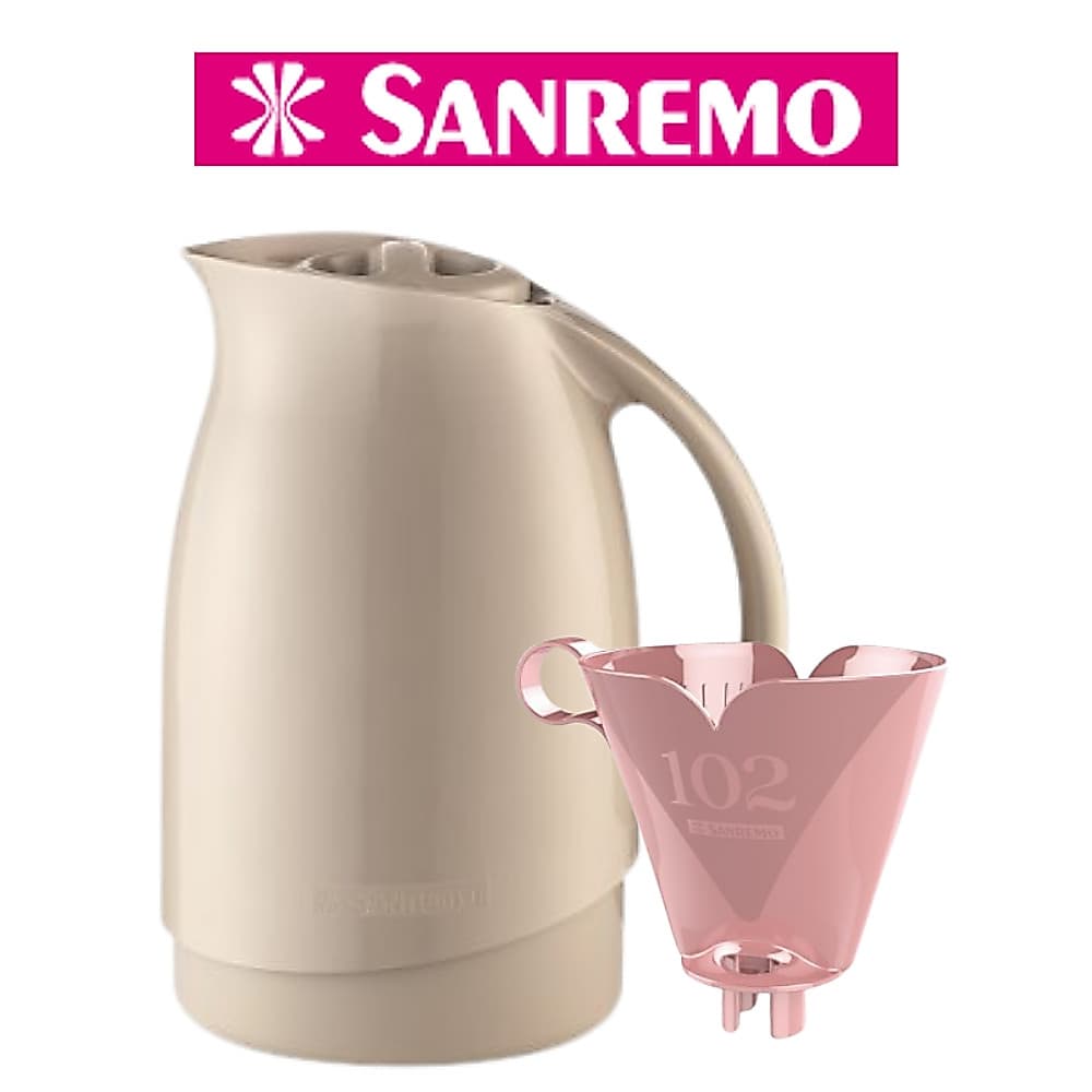Kit Garrafa Térmica Bule Plástico 700 mL + Suporte Filtro Tamanho 102 Sanremo 6 Horas Quente 12 Horas Gelado