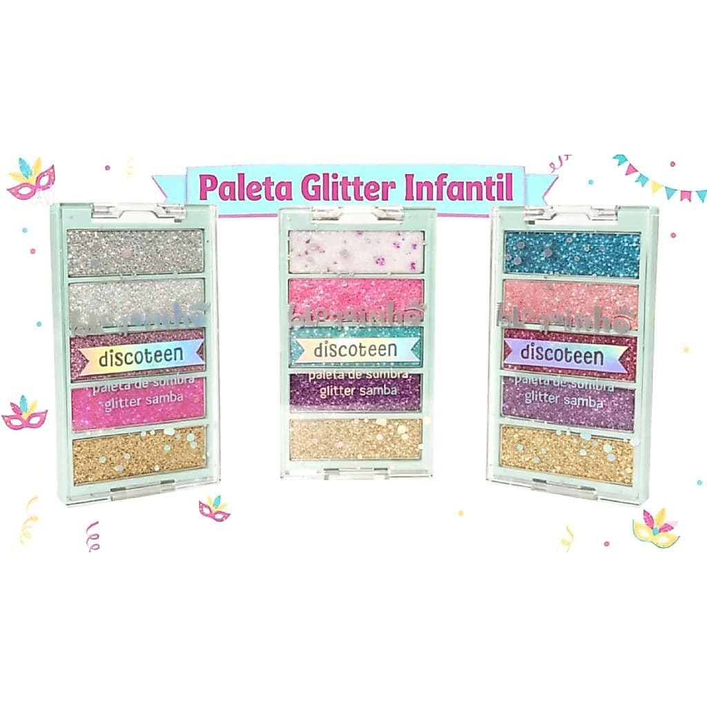 Paleta infantil de Glitter Carnaval Bloquinho | Sombra Glitter Colorida | Make Carnaval | Alta Pigmentação