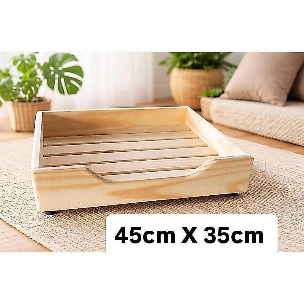 Cama Pet para Cães e gatos, madeira maciça 45cm x 35cm, natural, rústica.