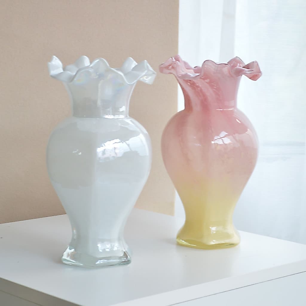 [Novos produtos] Perolado Colorido Feito à Mão Hexagonal Medieval Fenton Vaso de Vidro Fishtail Vaso de Flores Luz Luxo