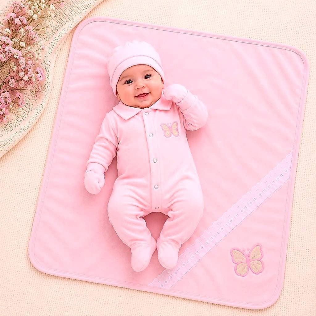 Saída De Maternidade Para Bebê Com 5 Peças Feminina Tema Borboleta