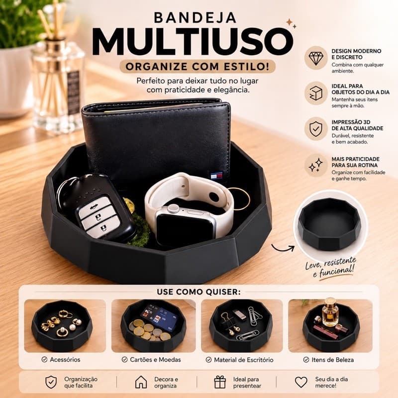Bandeja Organizadora Minimalista Porta Chaves Perfume Banheiro