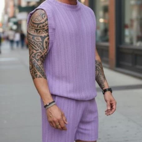 Conjunto Masculino Premium: Regata + Shorts em Malha Tricot Trabalhada