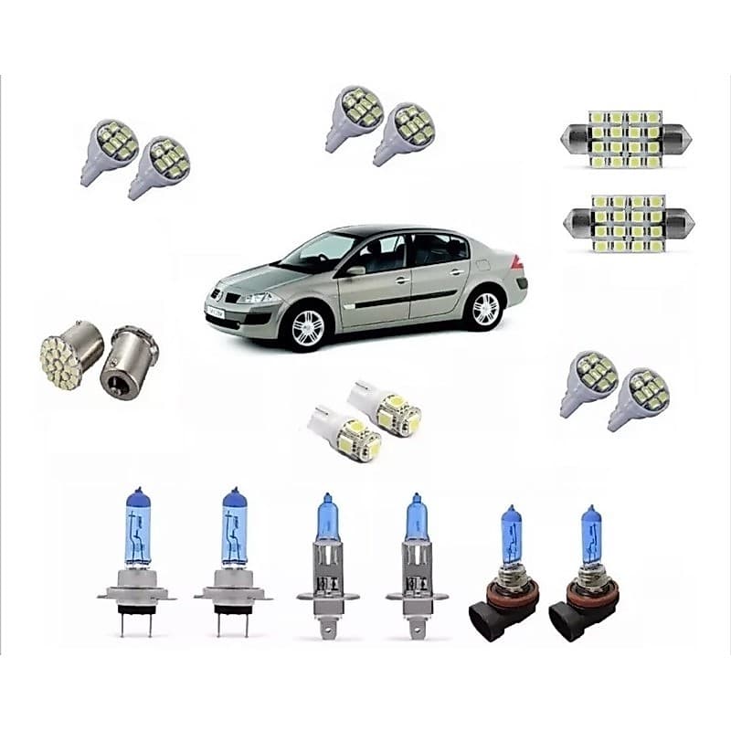 Kit Completo Megane Lampada Super Branca Farol E Milha + Led