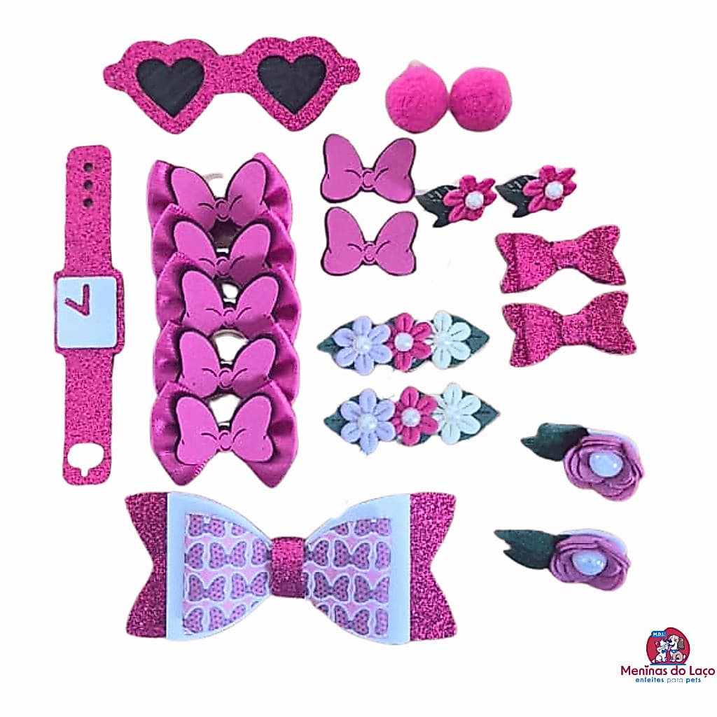 Kit 20 Acessórios para Pet Fêmea - Laços, Flores, Óculos e Acessórios para Banho e Tosa