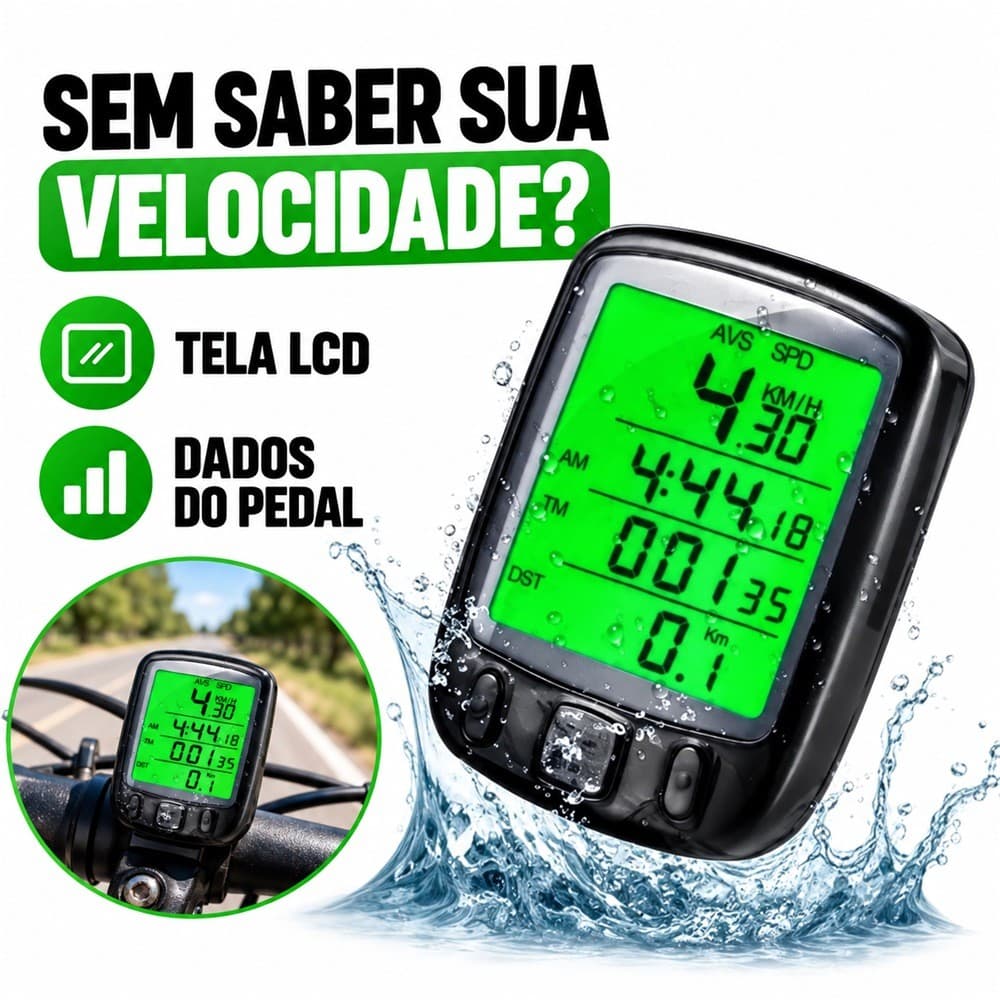Ciclocomputador para Bicicleta com Tela LCD e Velocímetro
