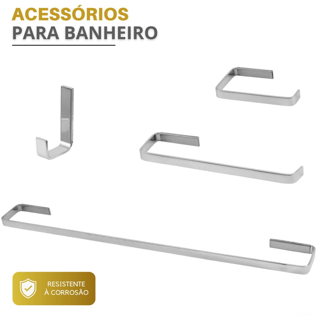 Kit Acessórios Banheiro Lavatório Quadrado Cromado | Stander 04 Peças