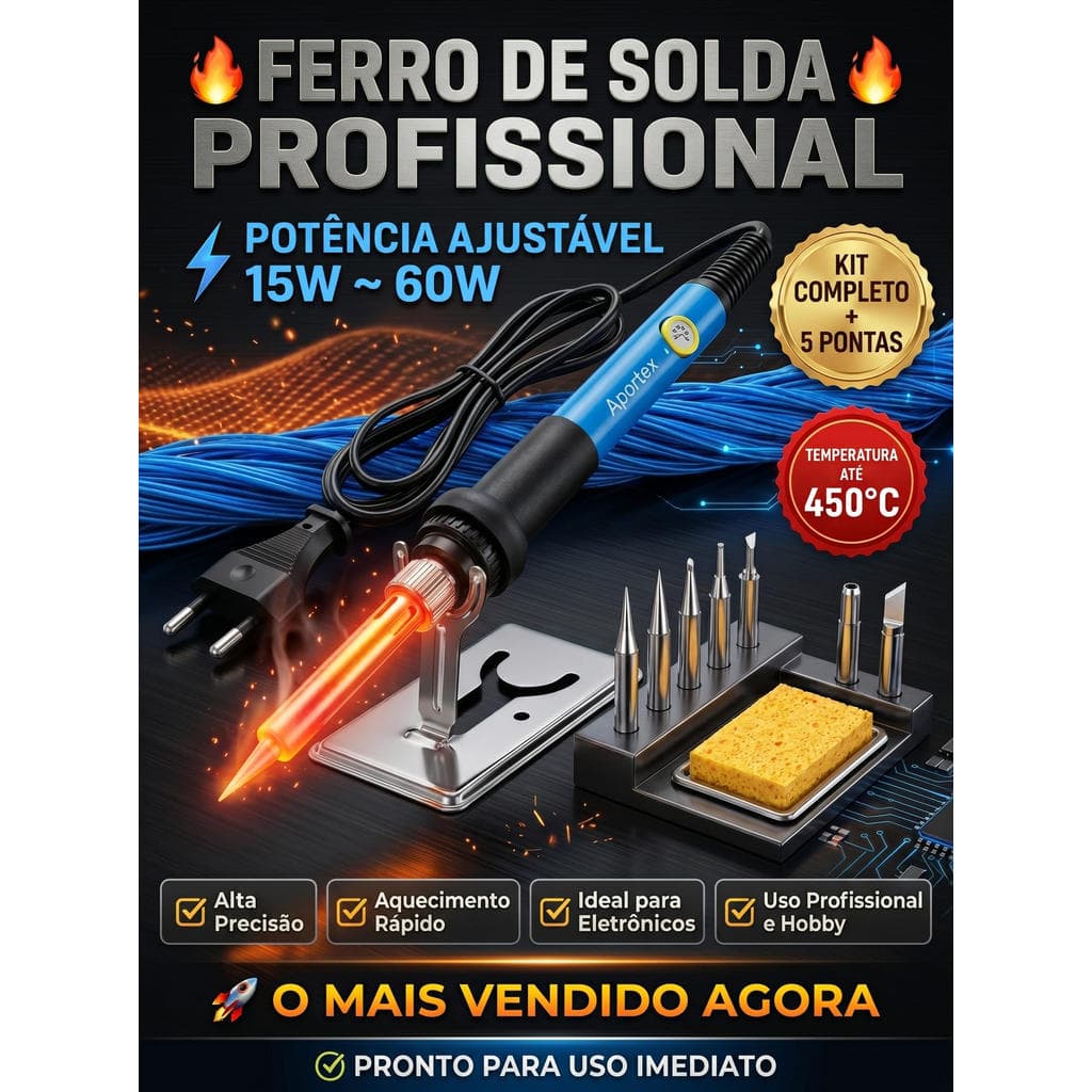 Ferro de Solda Aportex 60W com 5 Ponteiras