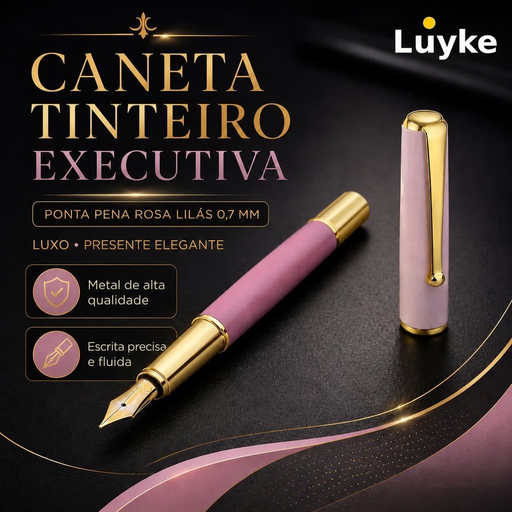 CANETA TINTEIRO EXECUTIVA PONTA PENA ROSA LILAS 0,7 MM LUXO PRESENTE ELEGANTE