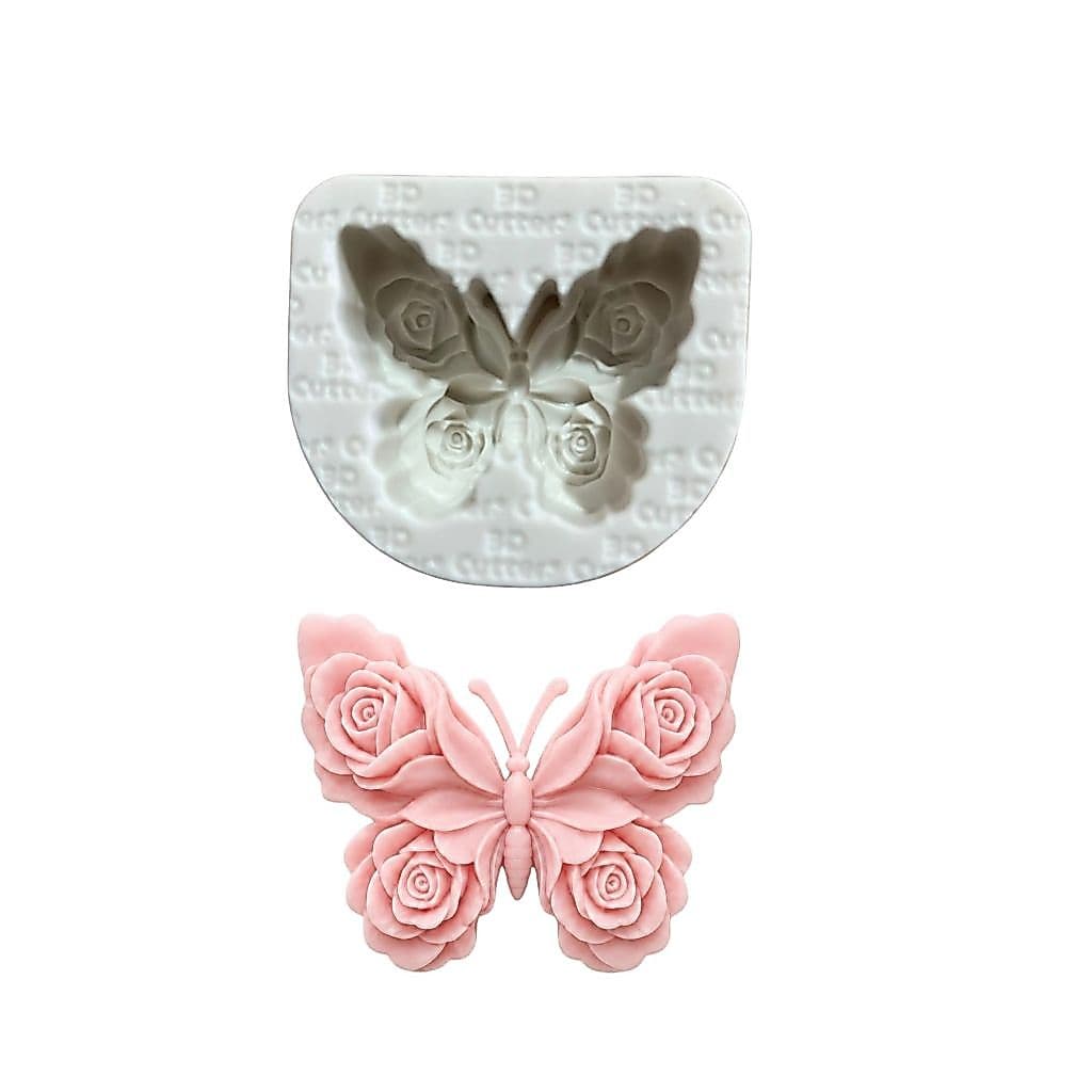 Molde de Silicone para apliques de Artesanato - Borboleta com Rosas