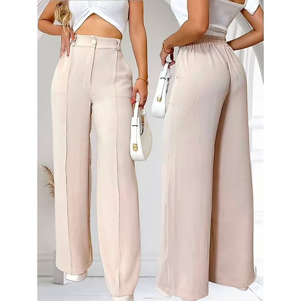 Calça Pantalona Feminina Duna Wide Leg Com Botão Forro y Elastico nas Costas para Um Look Elegante e Confortável