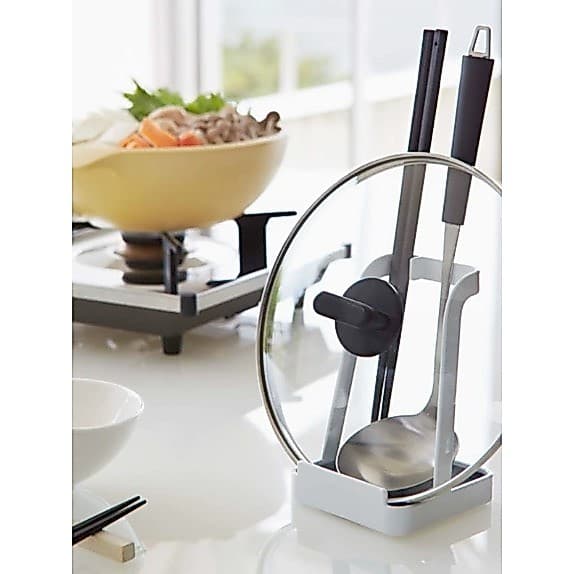 Cozinha estilo japonês multifuncional Vertical pote tampa Rack bancada colher placa de corte com bandeja de água pratele