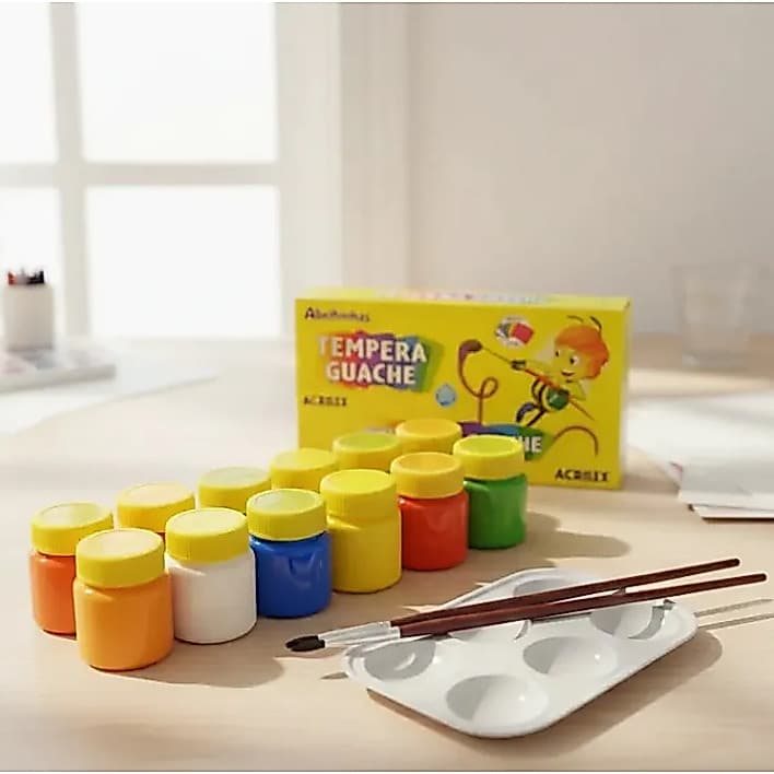 KIT completo Tinta Guache ACRILEX 12 Cores + 2 Pincéis + 1 godê paleta p tintas - TEMOS OPÇÕES + COMPLETA A  ESCOLHER