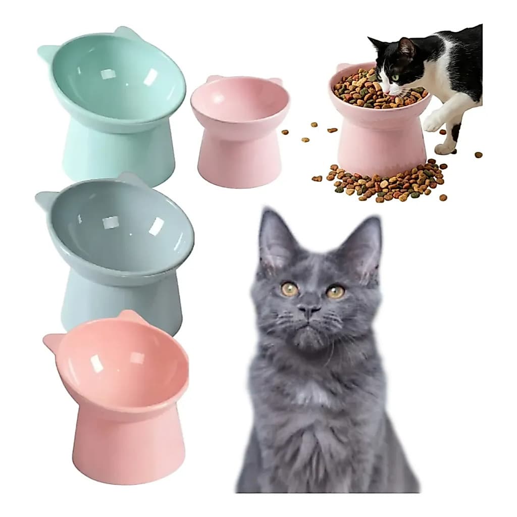 Comedouro Elevado Formato Gato 13cm - Sortido