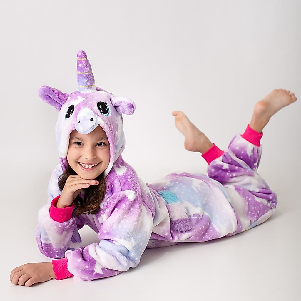 Pijama Unicórnio Infantil Macacão Com Capuz Quentinho Dormir