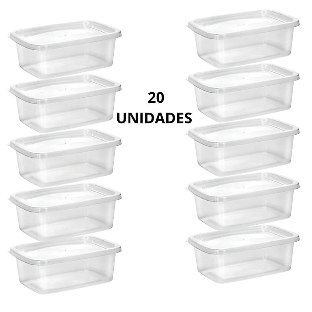 Kit 20 Potes 550 ML Retangular Marmita Fit Jogo de Potes  Geladeira Congelador