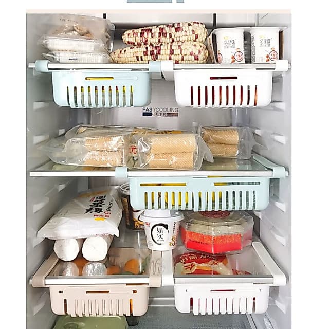 KIt 2 Peças Cesto Organizador De Geladeira Multiuso Gaveta Retrátil Ajustável Prático Portátil