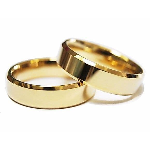 2 Alianças Aço inoxidável Anel Casamento Dourado chanfrada noivado quadrada entrega rapida
