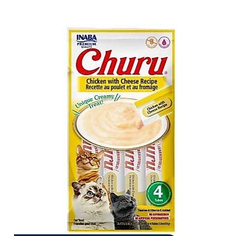 Churu Petisco Para Gatos Kit 6 Unid Sabor Frango com Queijo 4x14 sache umido para gatos