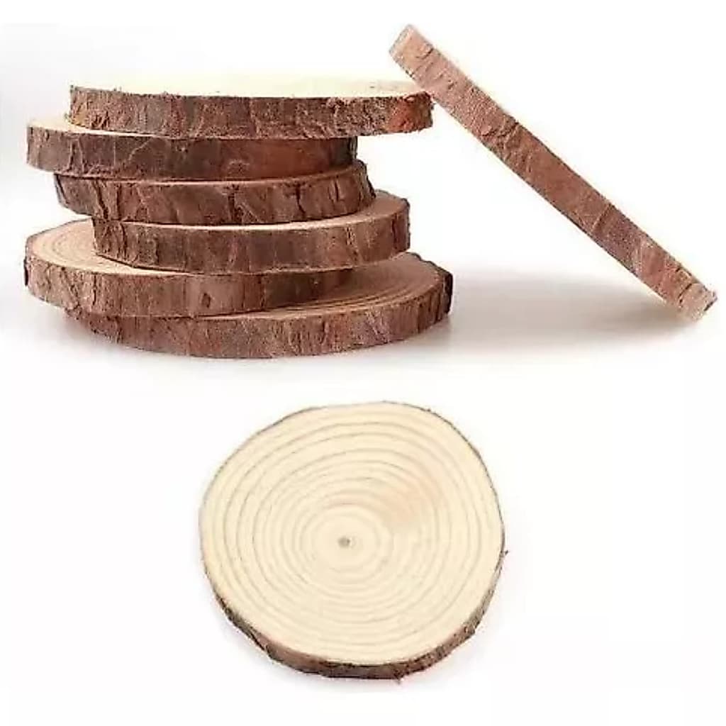 Pacote 6 Troncos de Madeira Bolacha Rústica Artesenal 9 cm Enfeite Descanso de Copo Porta Copo
