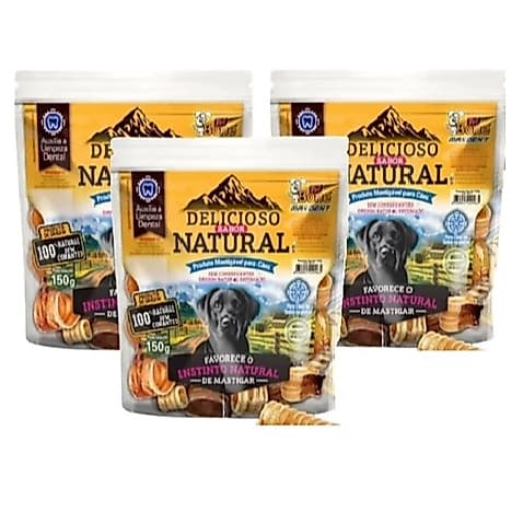Kit 3 Pacotes Traqueia Bovina Natural Para Cães 3 Pacotes 450g 6 Pacotes 900g e 12 Pacotes 1,800g