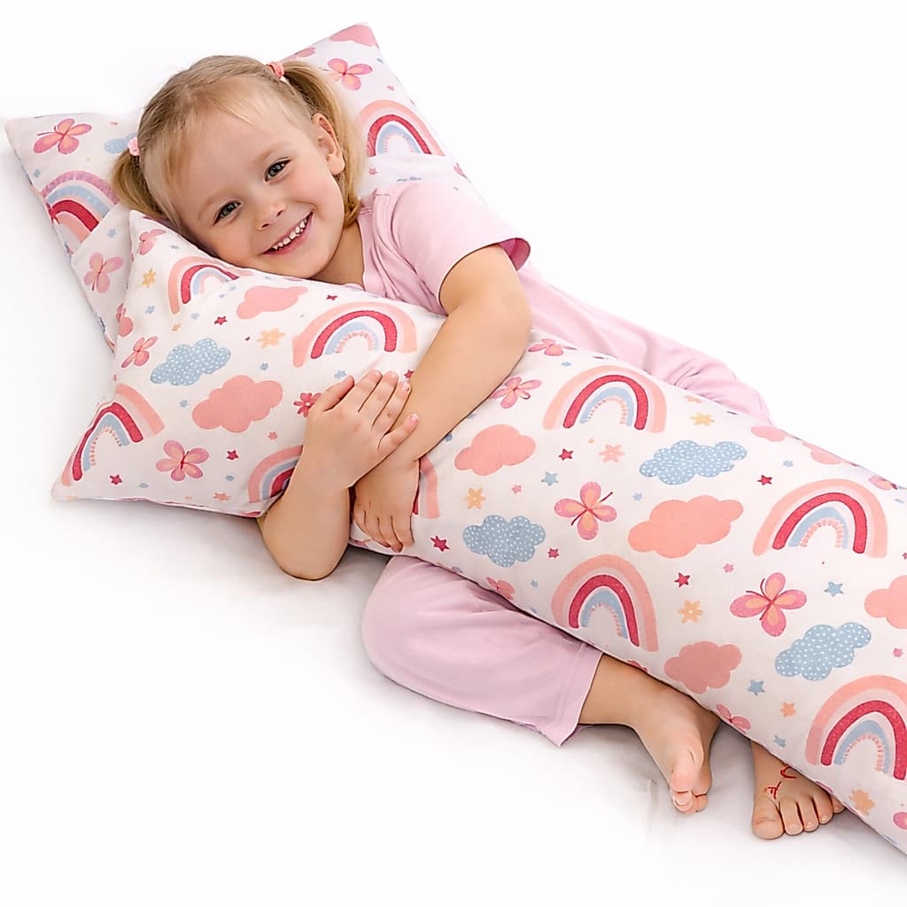 Travesseiro de Corpo Xuxão Bebê Infantil + Travesseiro Apoio De Cabeça 100% Algodão