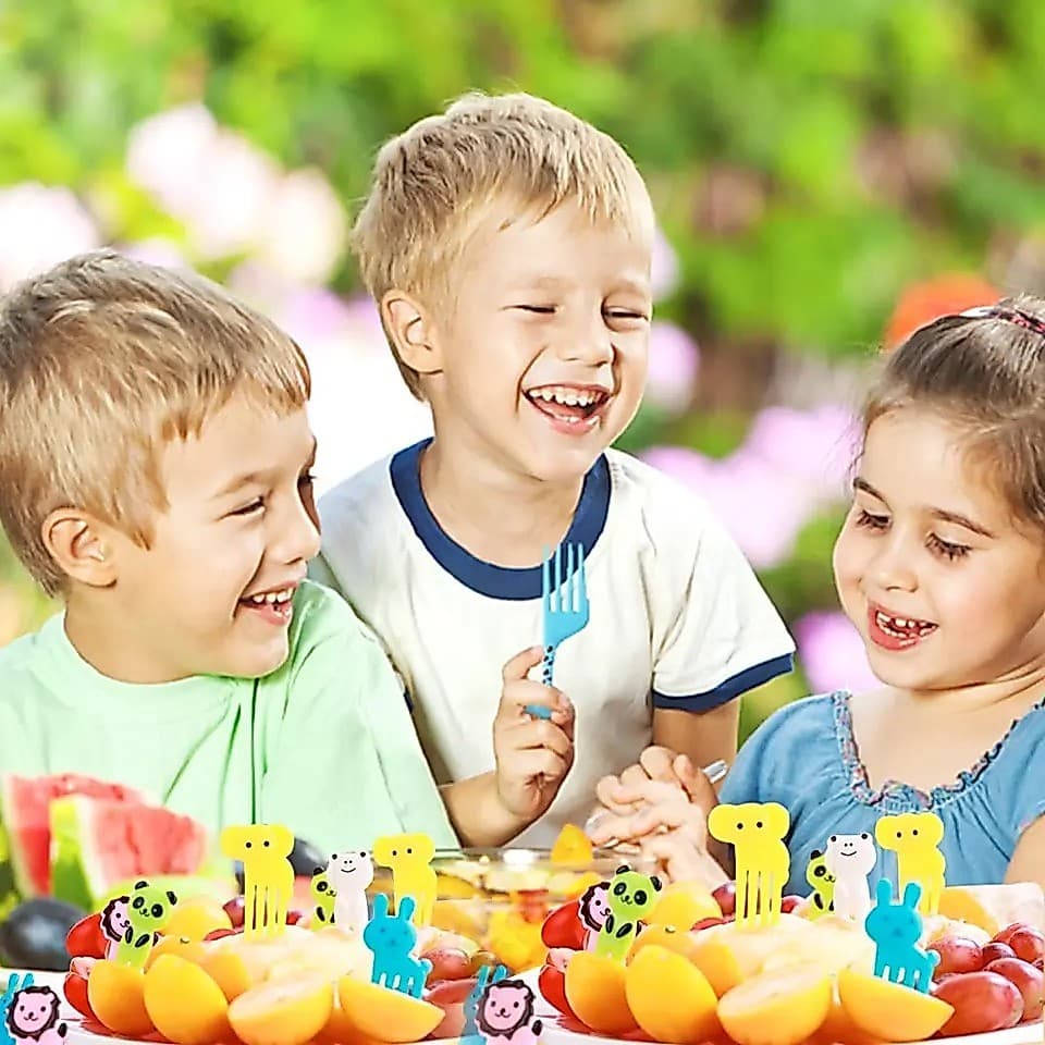 10 Peças Animal Fazenda - Garfo de frutas Mini Desenhos Animados Lanche para Crianças Escola Almoço