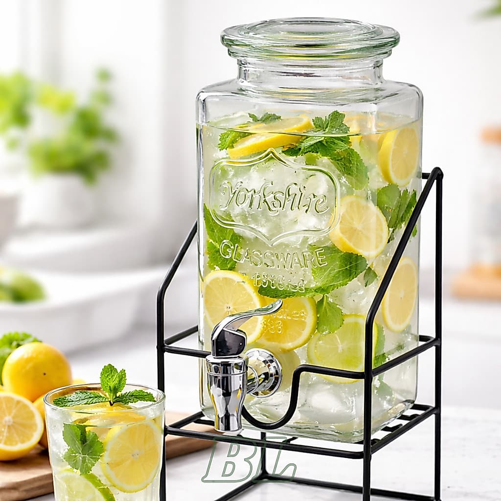Suqueira de Vidro 1.6 Litros com Suporte Com Torneira Servir Sucos, Água e Drinks