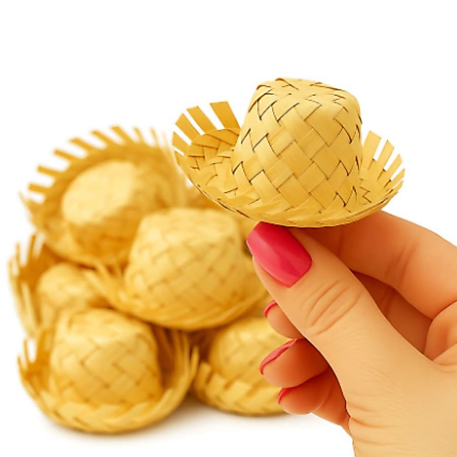 10 Mini Chapéus de Palha Miniatura Para São João  Decoração Tiara Festa Junina
