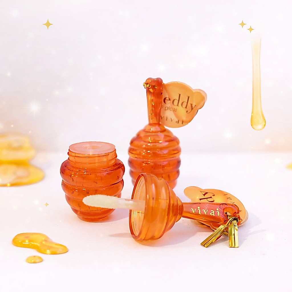 Lip Gloss Chaveiro Vivai Mel Teddy 6ml com Hidratação e Brilho Labial